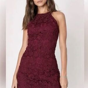LULUs love poem Lace Burgundy Dress